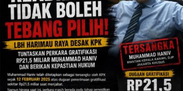 Keadilan Tidak boleh Tebang Pilih! LBH Harimau Raya Desak  KPK Tuntaskan Perkara Gratifikasi RP21,5 Miliar Muhammad Haniv dan Berikan Kepastian Hukum